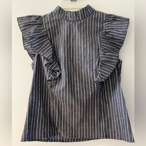 CAD Cotton Stretch Striped Ruffle Sleeve Top Blouse Made in USA Size S